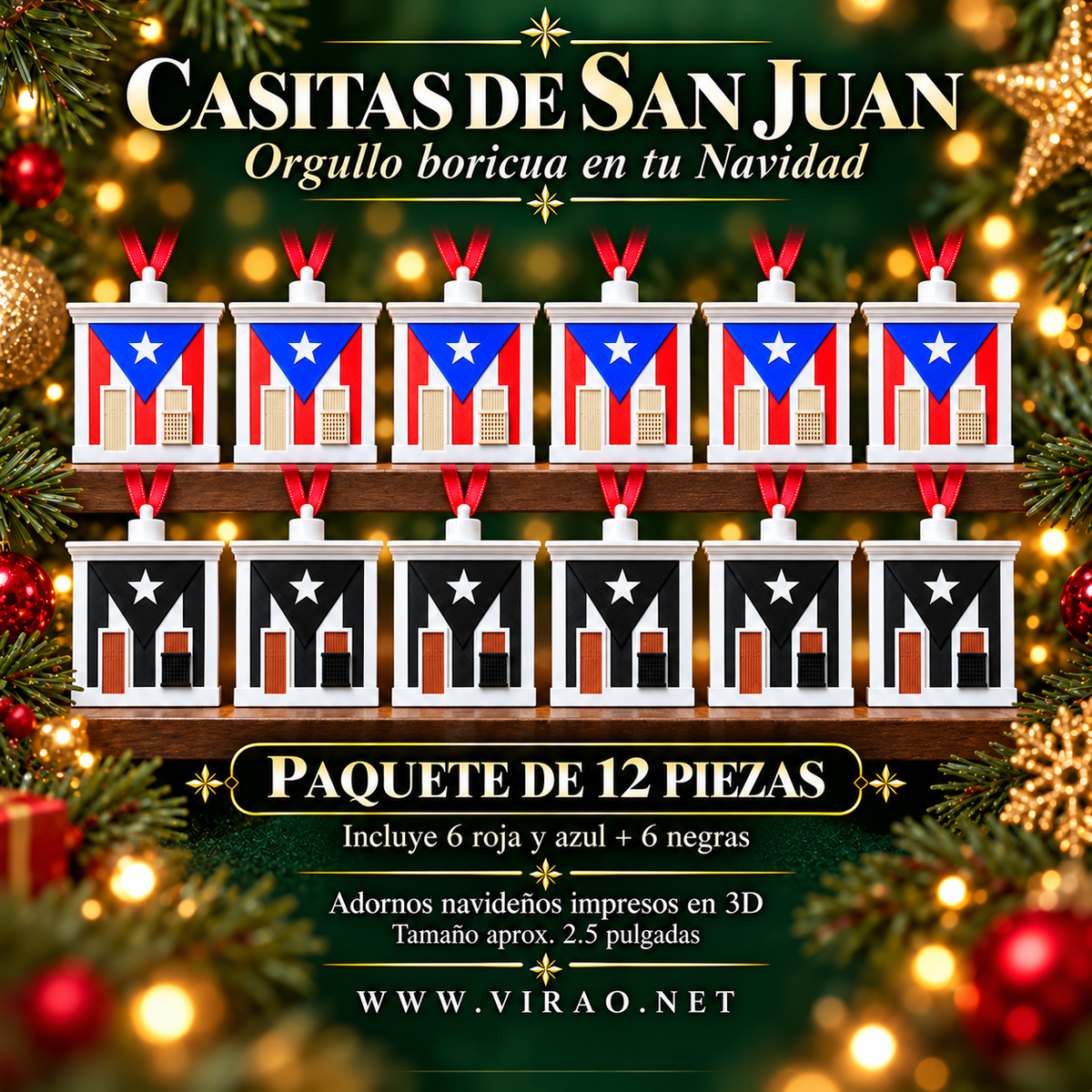 Casitas de San Juan — Adornos Navideños en 3D Estilo 3