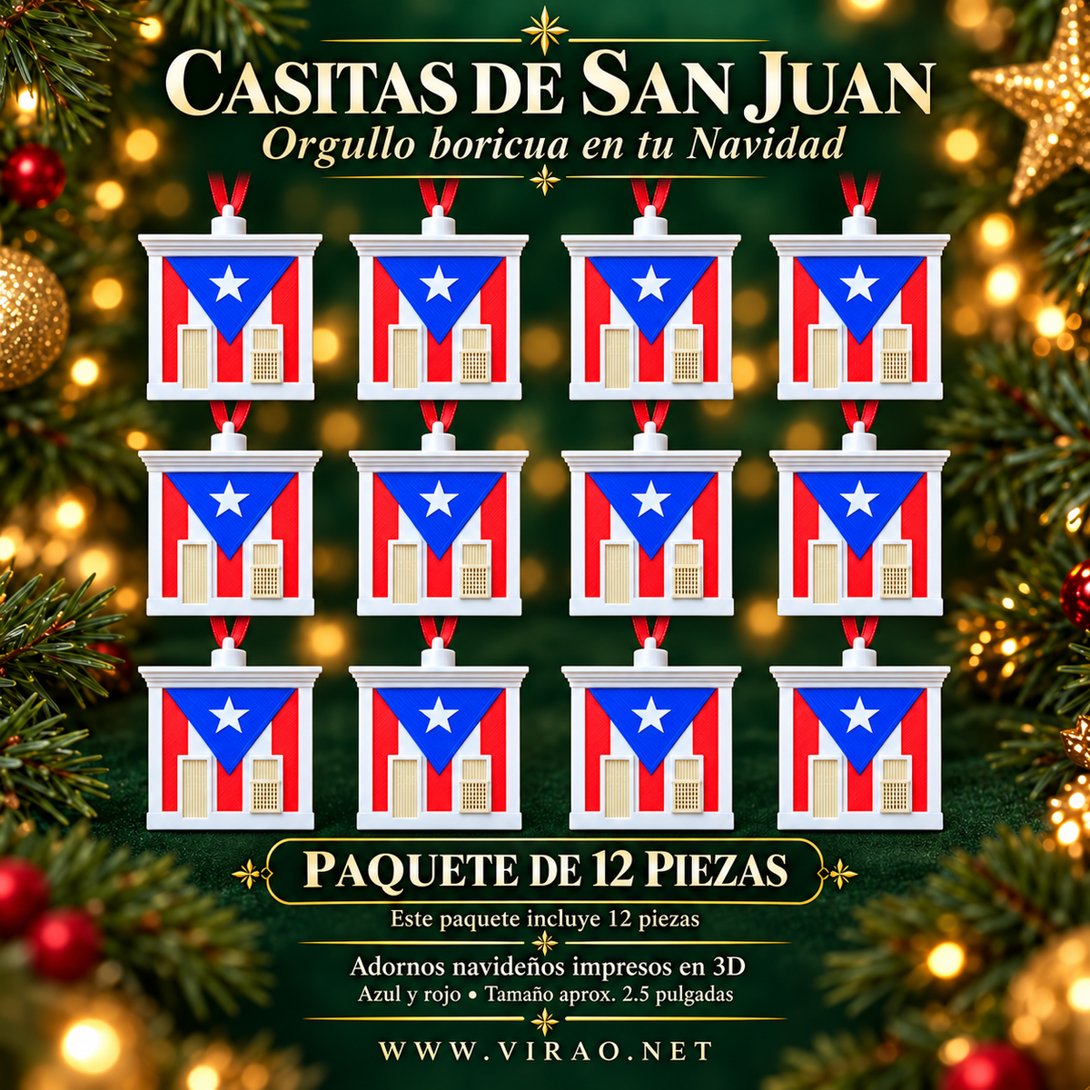 Casitas de San Juan — Adornos Navideños en 3D Estilo 3