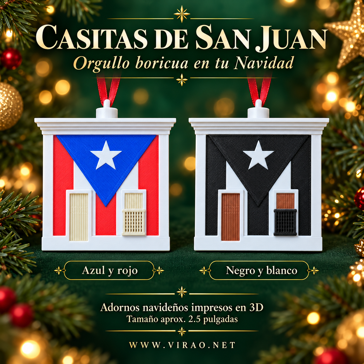 Casitas de San Juan — Adornos Navideños en 3D Estilo 3