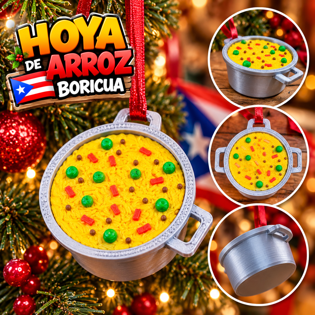 Olla de Arroz Boricua – Decoración Navideña 3D