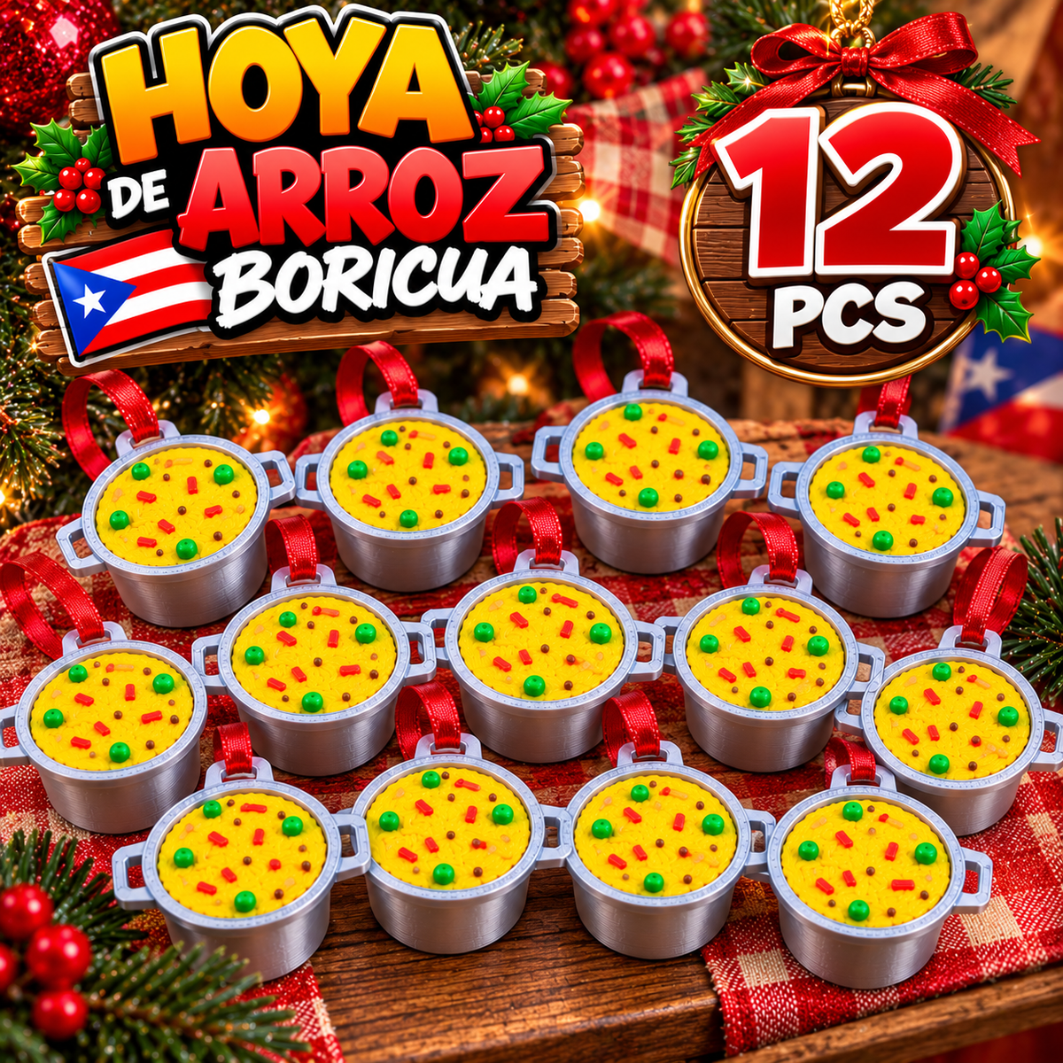 Olla de Arroz Boricua – Decoración Navideña 3D
