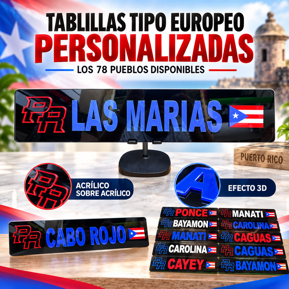Tablilla Tipo Europeo Personalizada – Pueblos de Puerto Rico
