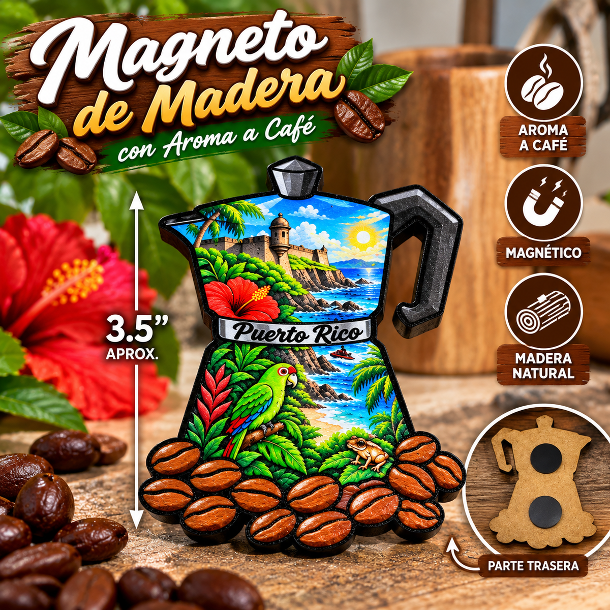 ☕🇵🇷 MAGNETO DE MADERA CON AROMA A CAFÉ