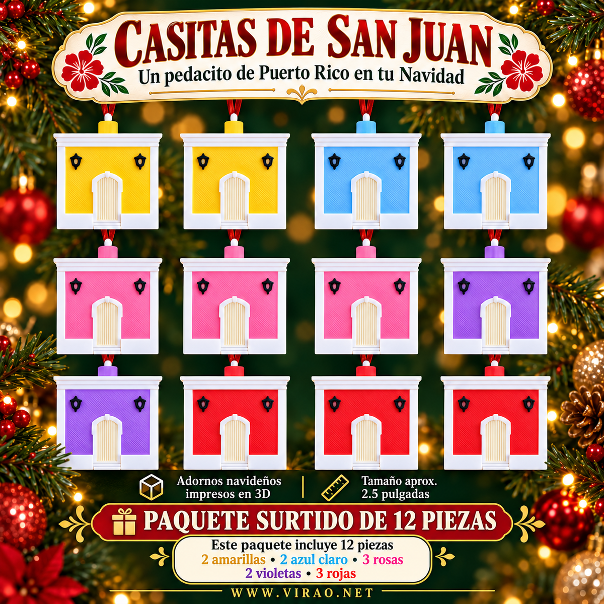 Casitas de San Juan  —  Adornos Navideños en 3D Estilo 1